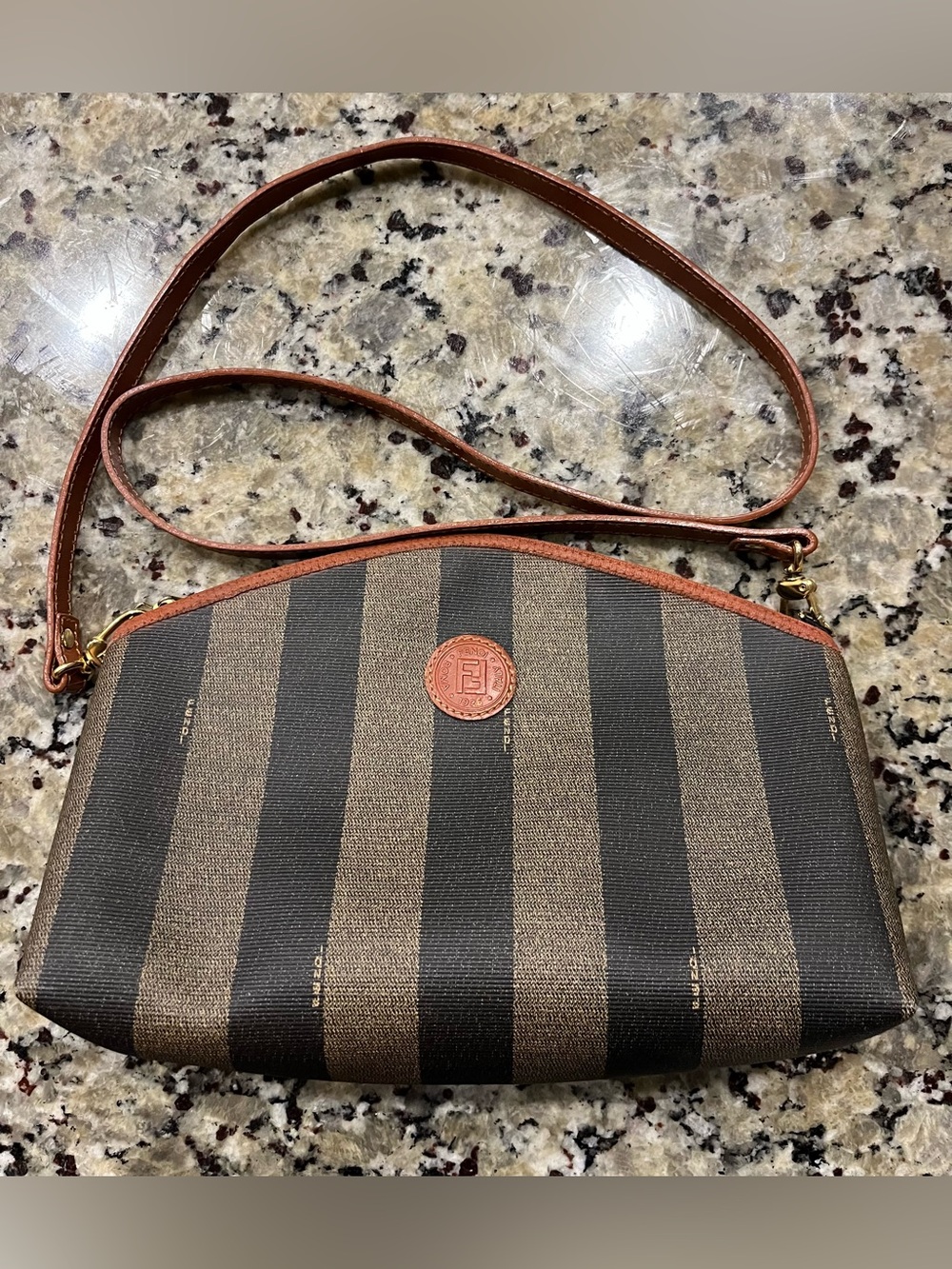 Fendi Brown and Black Striped Pequin Crossbody Bag - Picture 14 of 14